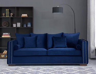 Moscow Luxury Navy Blue Velvet Sofa Set with Chesterfield Design & Silver Trim - UK Luxury Furniture